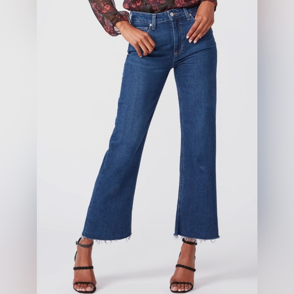 PAIGE Leenah Ankle Gracie Lou Wide Leg  Raw Hem Jeans Size 29